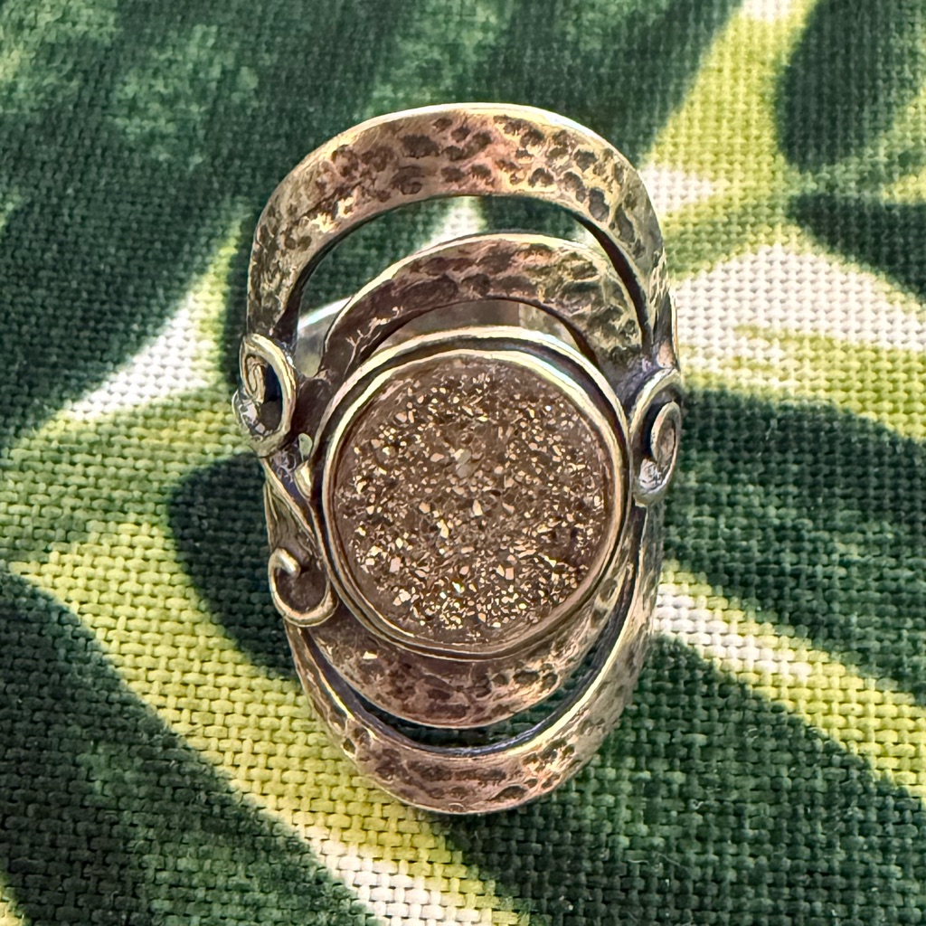 Pz Drusy Quartz And Silver Statement Ring
